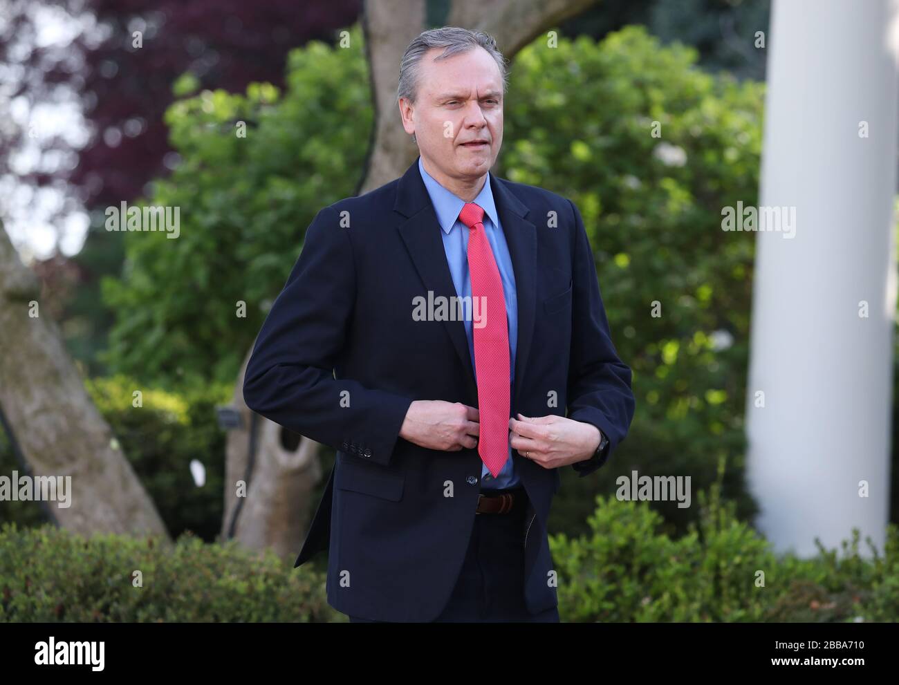 Honeywell CEO Darius Adamczyk walks to the podium after being introduced by US President Donald J. Trump during the Coronavirus Task Force press briefing on the coronavirus and COVID-19 pandemic, in the Rose Garden at the White House, in Washington, DC, USA, 30 March 2020.Credit: Michael Reynolds/Pool via CNP /MediaPunch Stock Photo