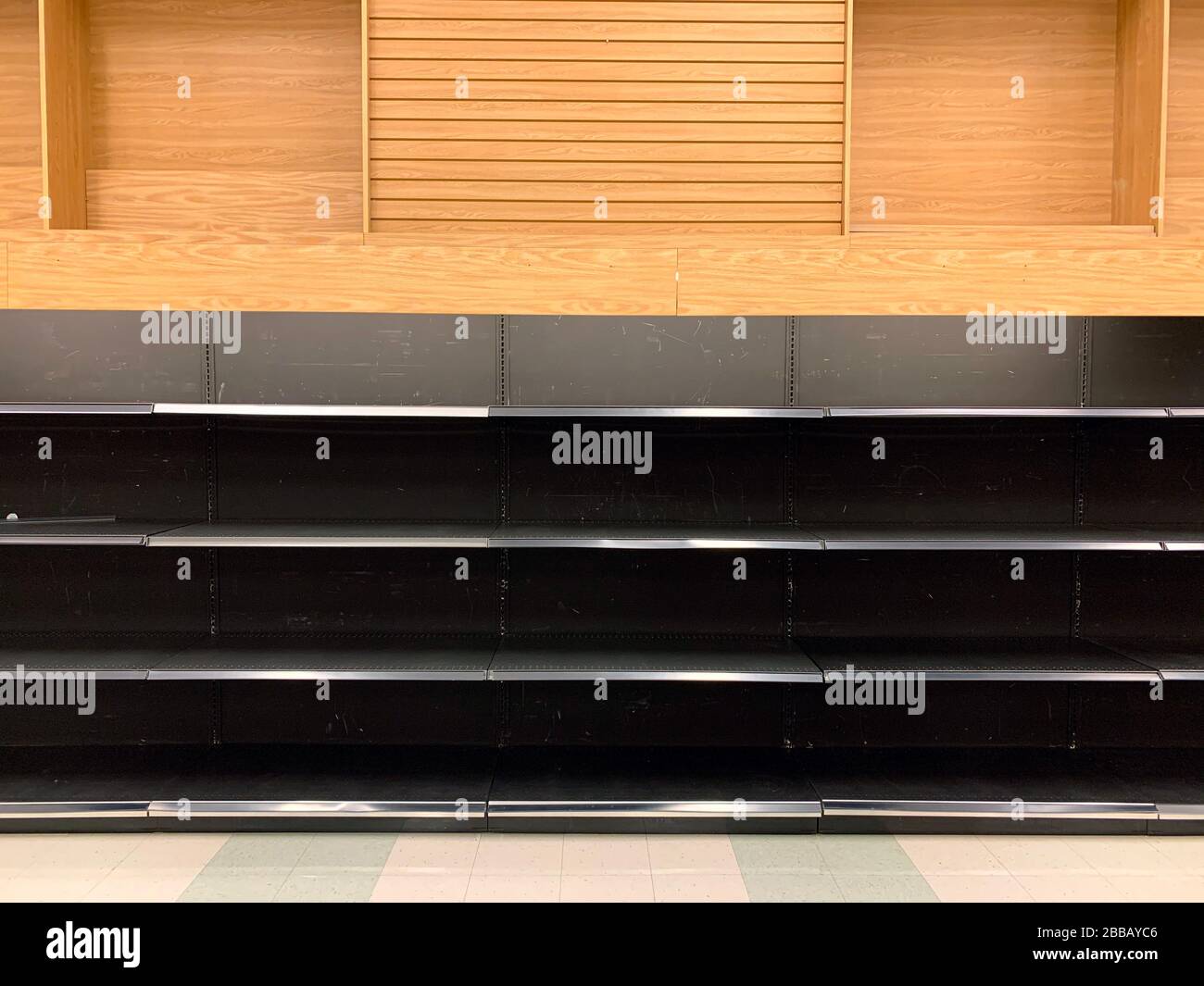 Empty Shelves in Store Stock Photo