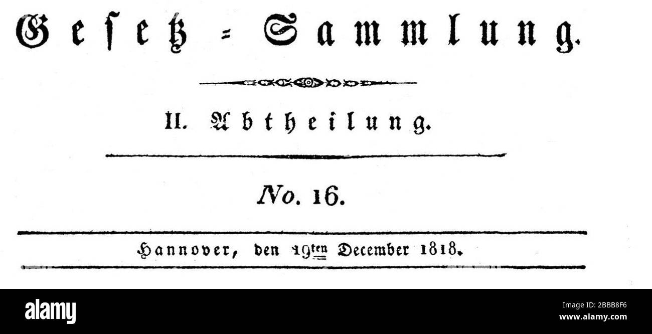 'Deutsch: Hannover - Sammlung der Gesetze ...; 1818; This file is lacking source information. Please edit this file's description and provide a source.; This file is lacking author information.; ' Stock Photo
