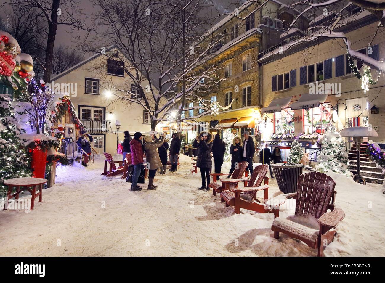 Rue Petit Champlain, a pedestrian shopping street that is very popular with tourists and locals, and is located in Old Quebec City's Lower Town, Quebec City, Quebec, Canada Stock Photo