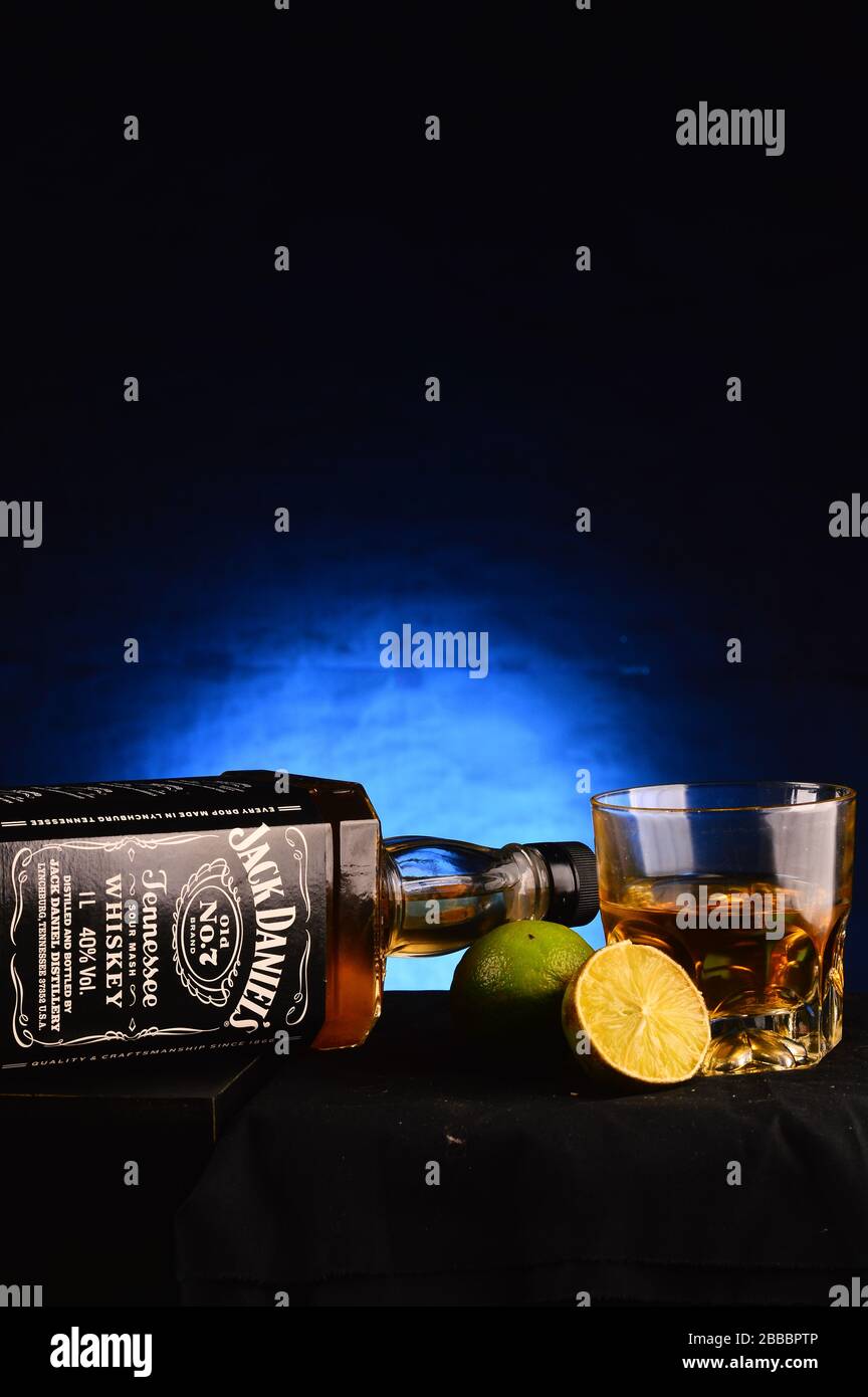 Whiskey Jack Daniel's on a studio shot Stock Photo Alamy