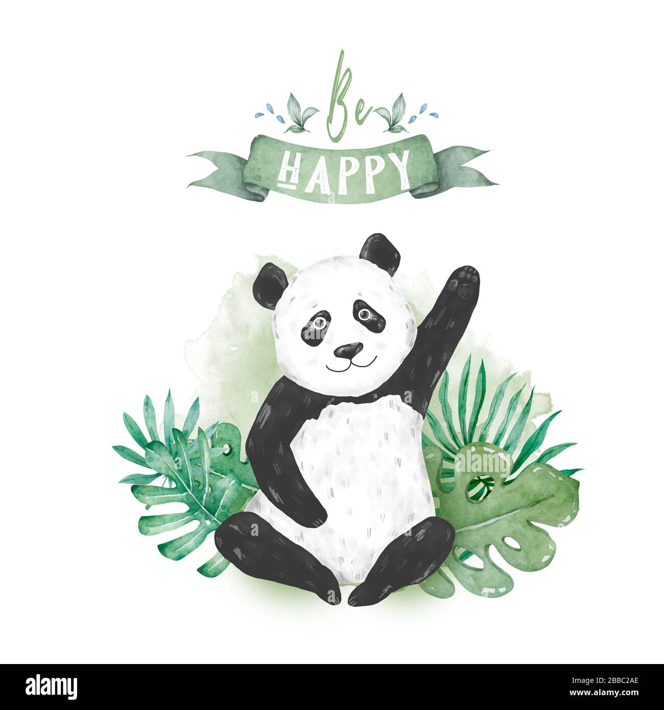 Baby Panda Collection Cute Little Pandas Hand Drawn Watercolor Illustration With Tropical Leaves Isolated On White Background Stock Photo Alamy