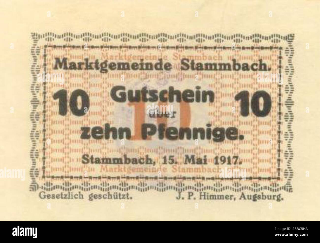 GERMANY 50 PFENNIGE HIMMER AUGSBURG NOTGELD BANKNOTES GUTSCHEIN 1917 