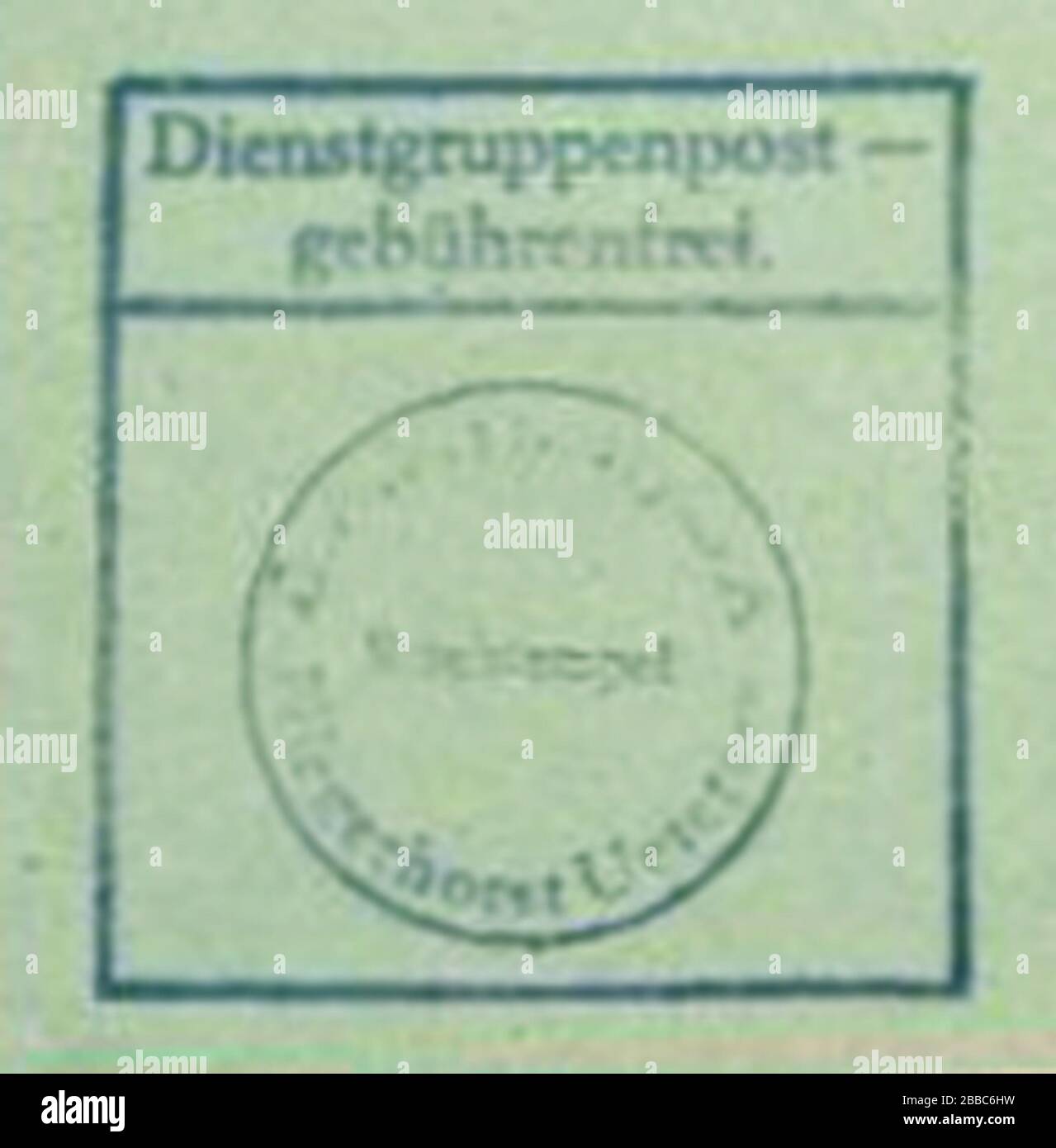 'Deutsch: Dienstgruppenpoststempel Fliegerhorst Uetersen um 1980; 1980; Scan von der Rückseite einer Postkarte; Huhu Uet; ' Stock Photo