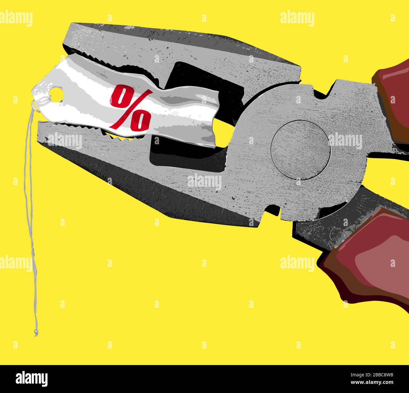 Price Squeeze, illustrated by pliers squeezing price tag Stock Photo