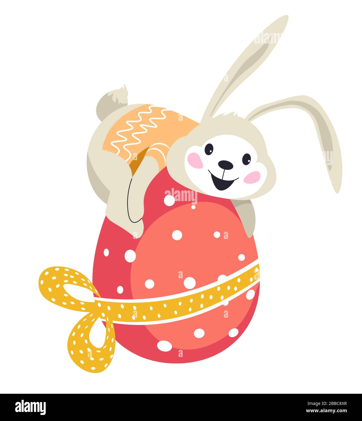 Easter bunny sitting on decorative egg wrapped with tape Stock Vector