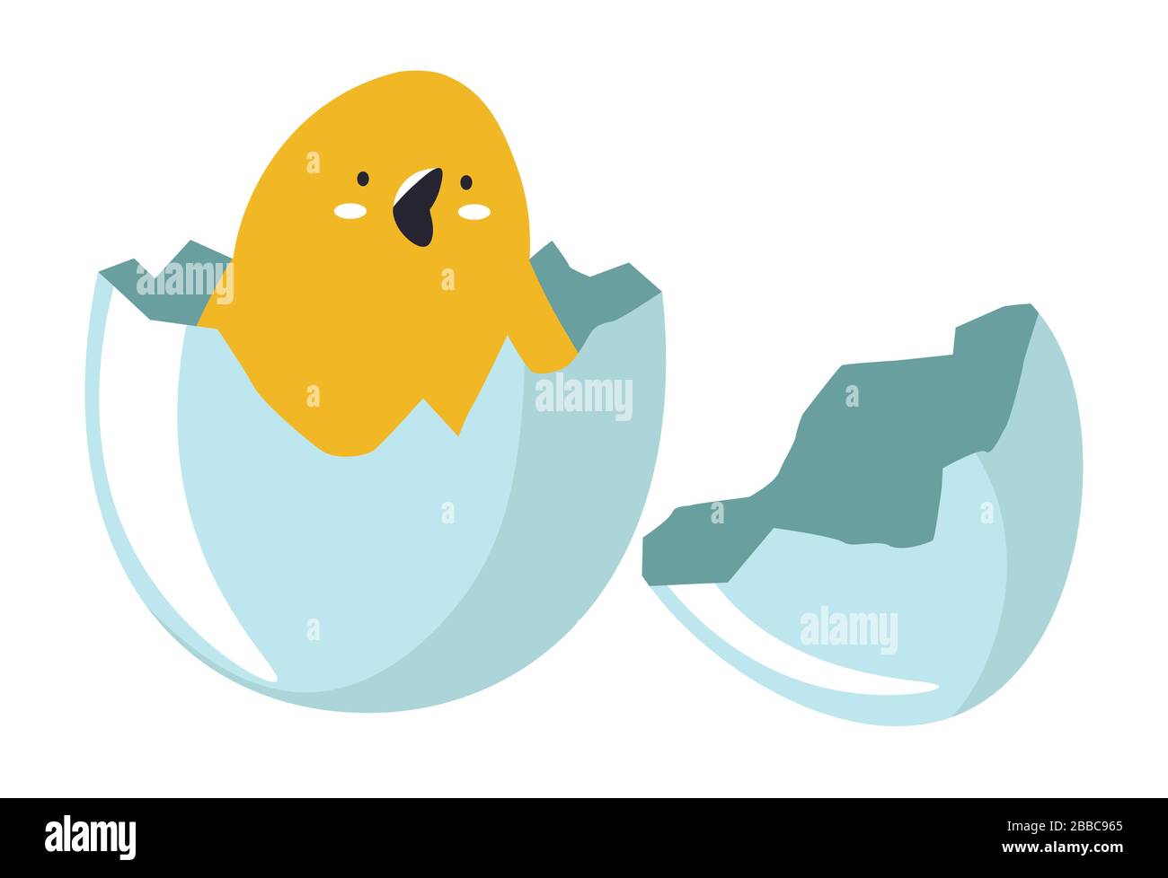 Small newborn chick sitting in cracked eggshell vector Stock Vector