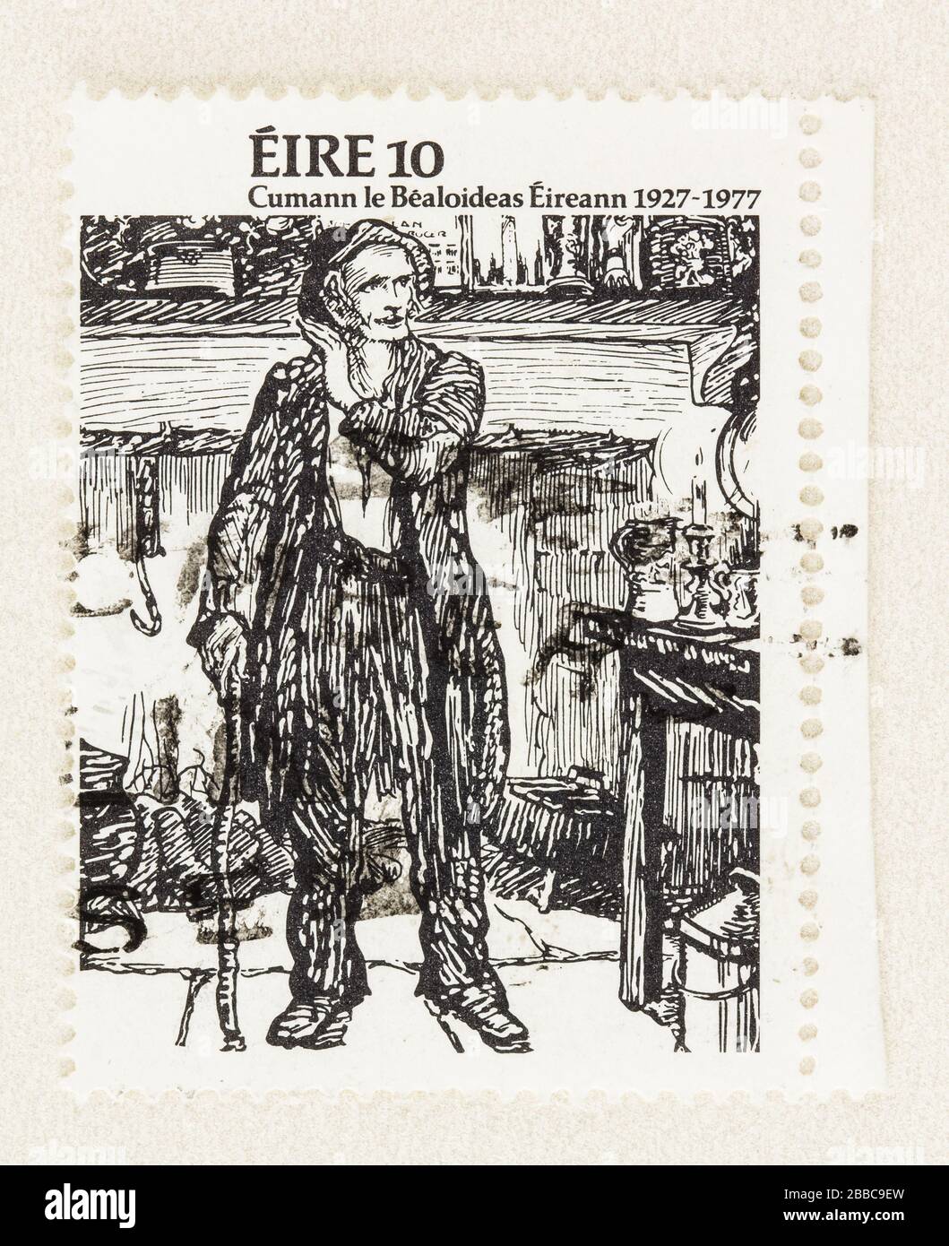 SEATTLE WASHINGTON - March 29, 2020: Close up of postage stamp commemorating Irish Folklore. Stamp with drawing of The Shanachie, the Ballad Singer. Stock Photo