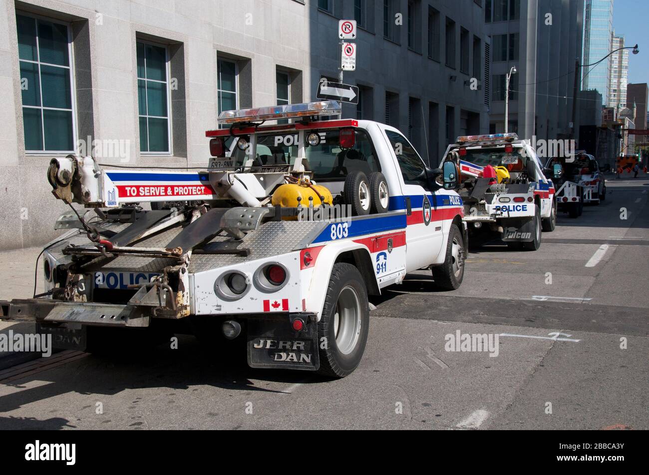 Police tow trucks in downtown Toronto for the G20 summit. Stock Photo