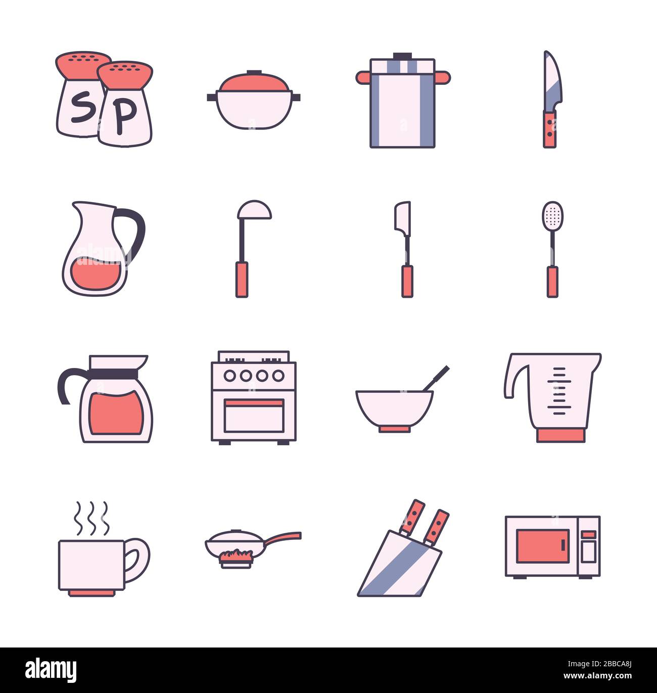 line and fill style icon set design, kitchen cook eat food restaurant ...