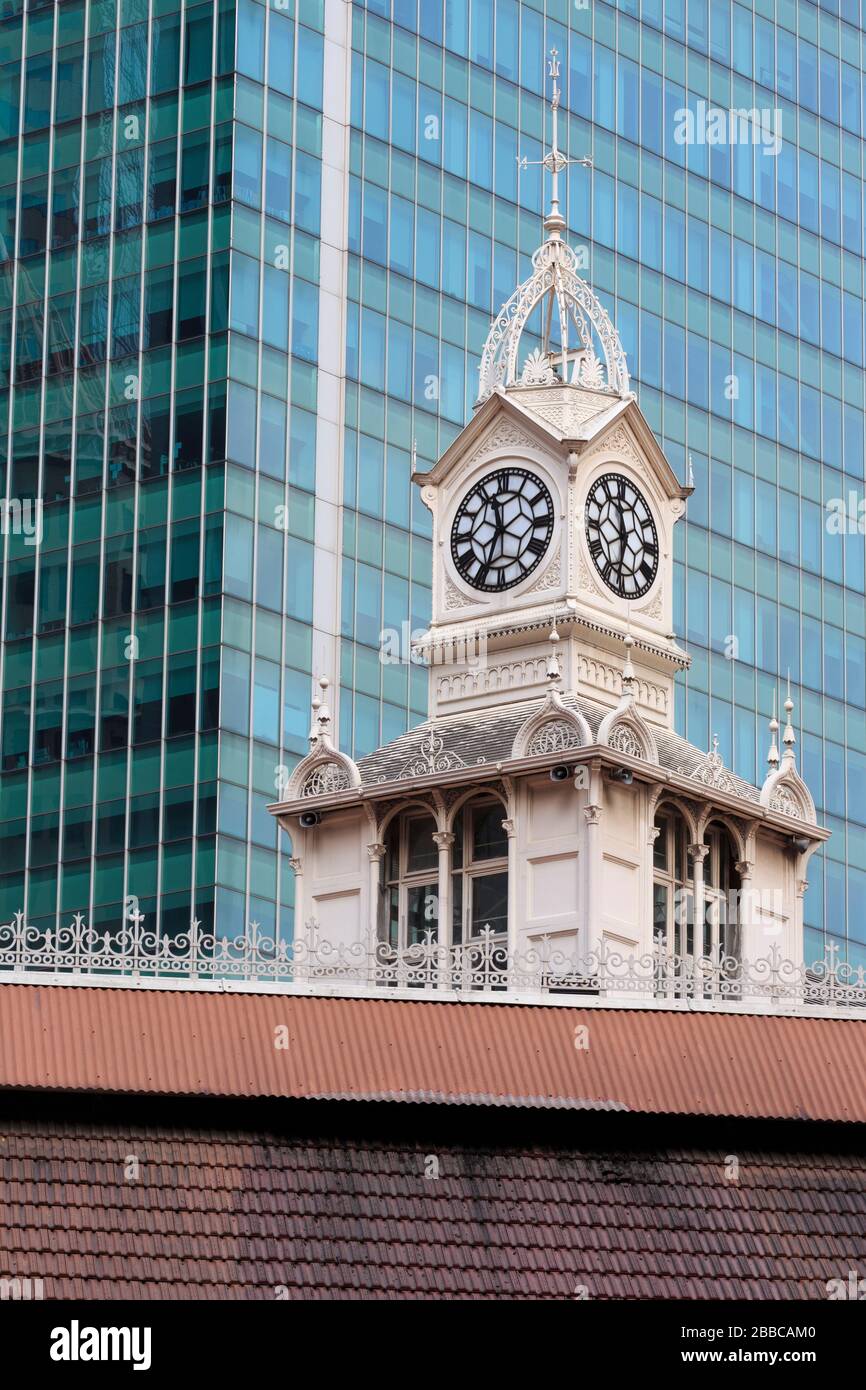 Clock tower on Lau Ta Sat Market,Financial District,Singapore,Asia