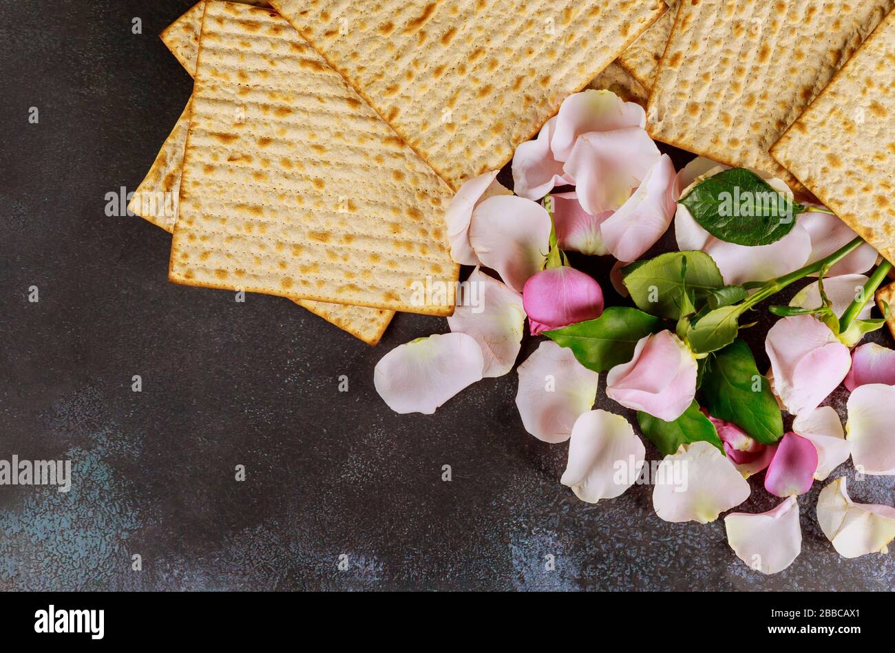 Traditional jewish Passover celebration holiday with matzo unleavened