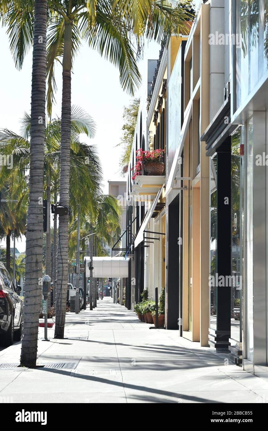 Rodeo Drive, empty during the Covid-19 pandemic. Los Angeles, CA Stock Photo