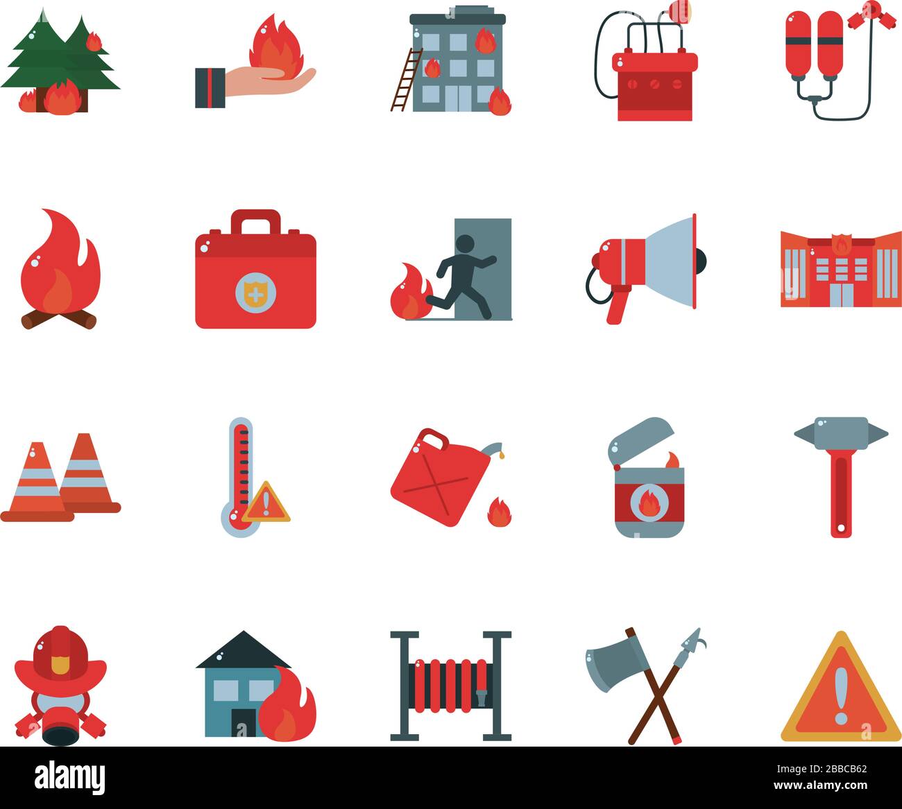 flat style icon set design, fire emergency rescue save department 911 ...