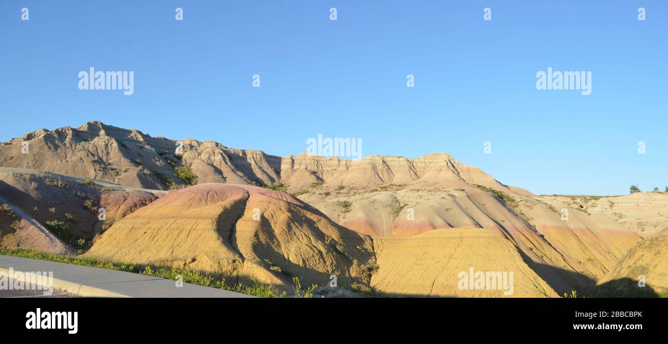Late Spring in South Dakota: Yellow Mounds Overlook Along Loop Road in Badlands National Park Stock Photo