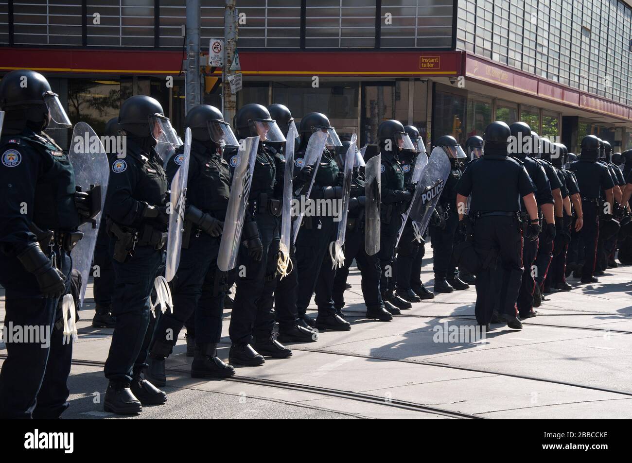 Deploy of Riot polices along the College street of downtown Toronto ...