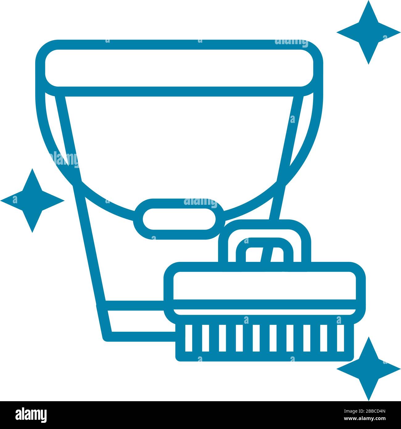 cleaning brush and bucket icon over white background, line style ...