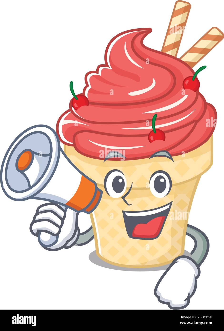 An icon of cherry ice cream holding a megaphone Stock Vector