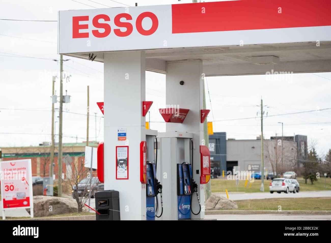 View showing a section of an Esso gas station Stock Photo