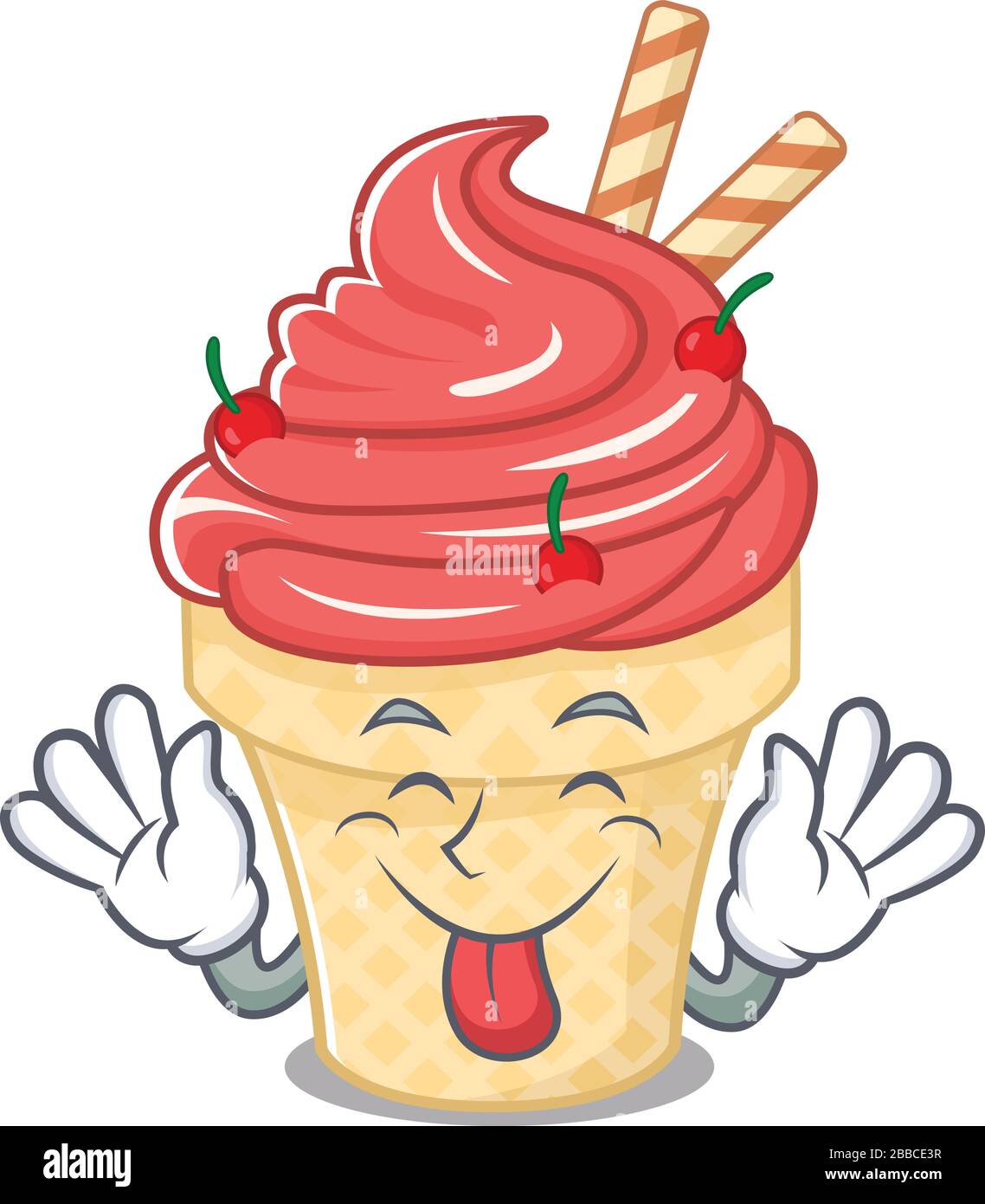 Funny face cherry ice cream mascot design style with tongue out Stock