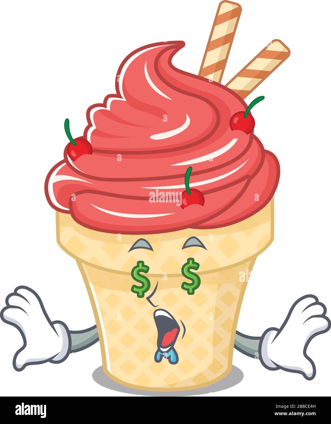 Rich cherry ice cream with Money eye mascot character style Stock ...