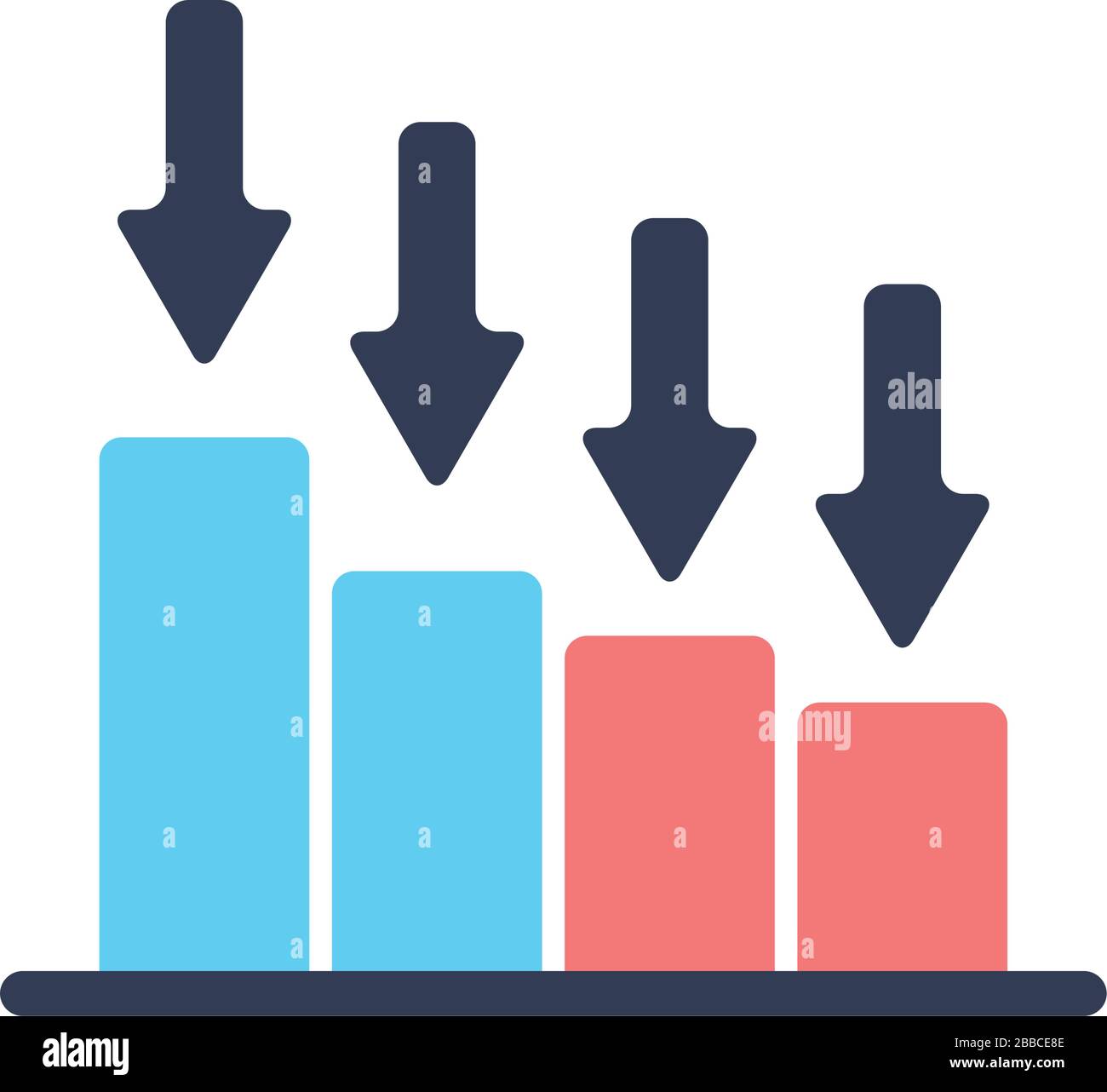stock market crash concept, graphic bar chart with arrows down icon ...