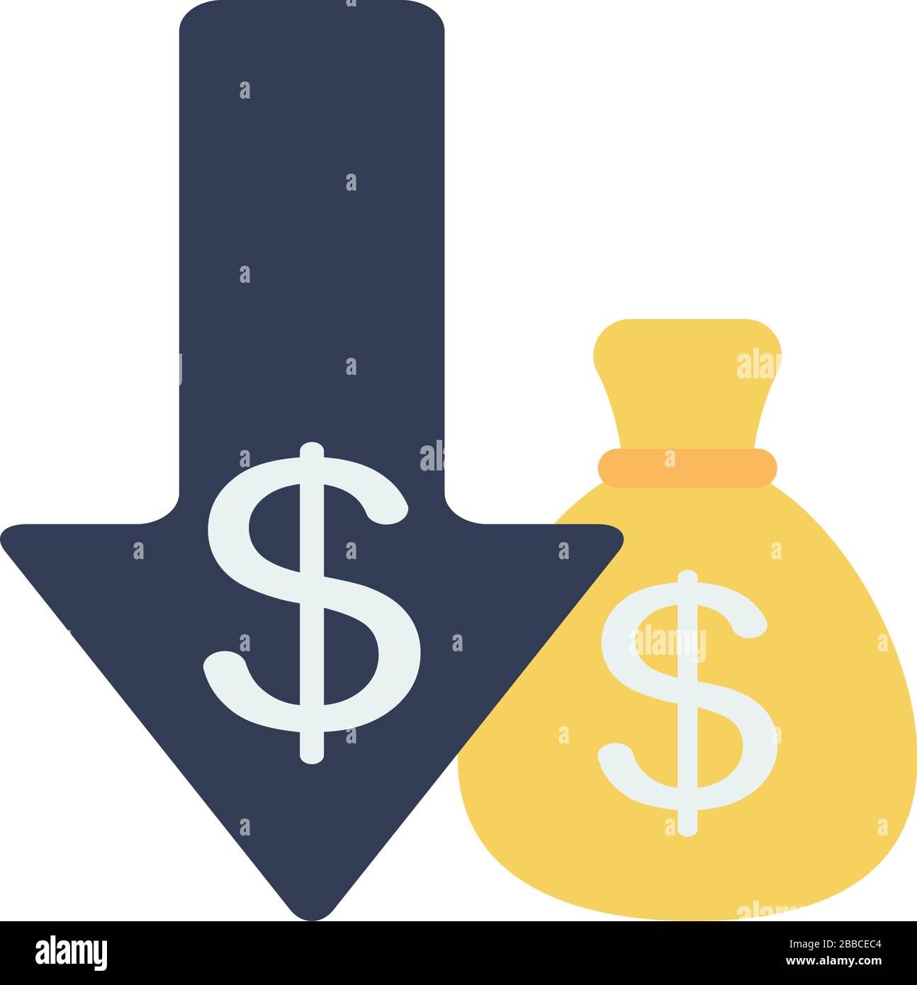 Arrow Down With Money Symbol And Money Bag Icon Over White Background Flat Style Vector Illustration Stock Vector Image Art Alamy