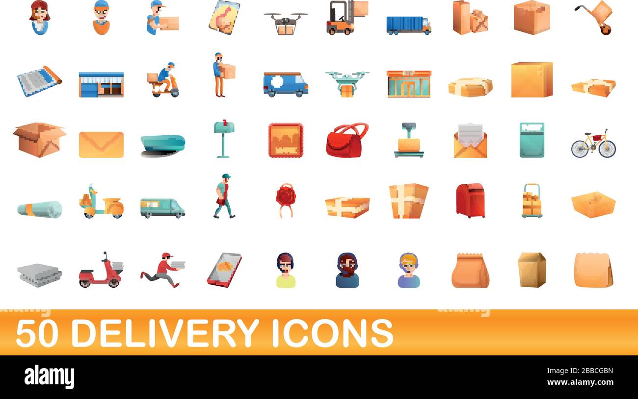 50 delivery icons set. Cartoon illustration of 50 delivery icons vector ...