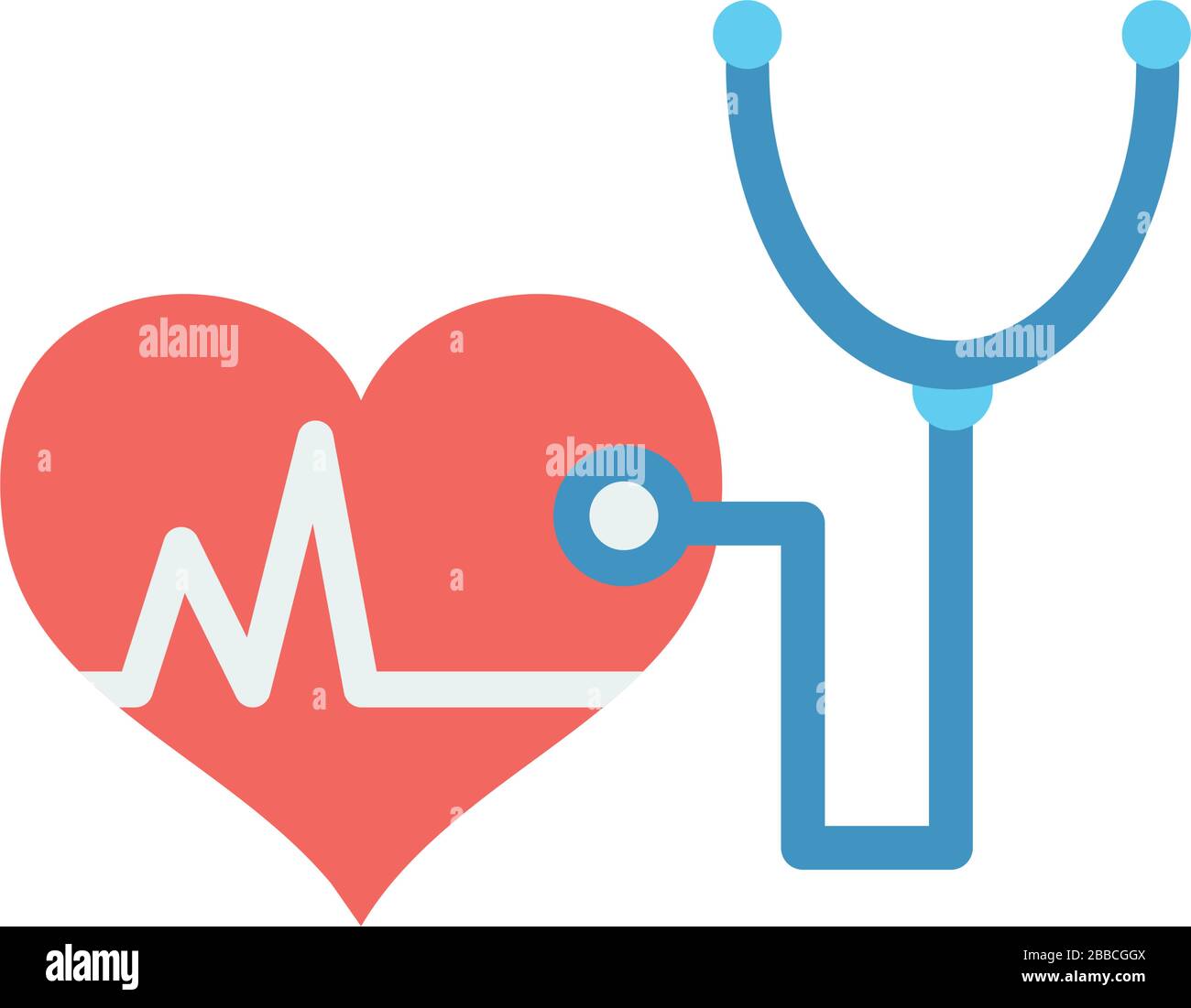 cardio heart and stethoscope icon over white background, flat style ...