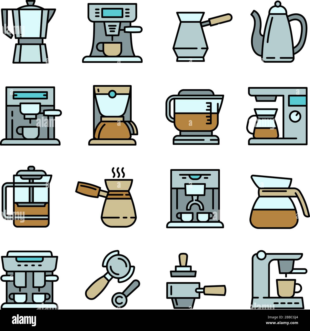 Coffee maker icons set. Outline set of coffee maker vector icons for