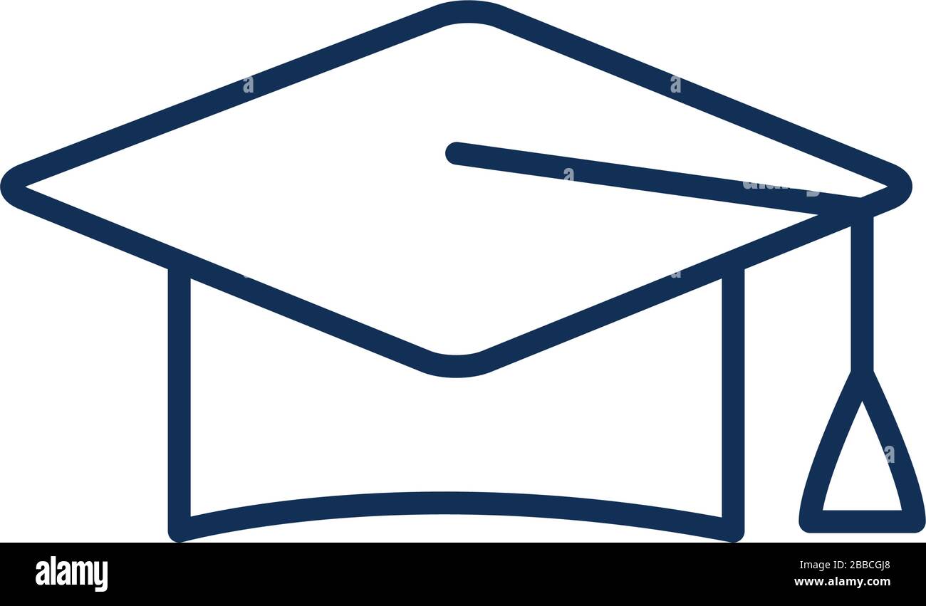 graduation cap icon over white background, line style, vector ...