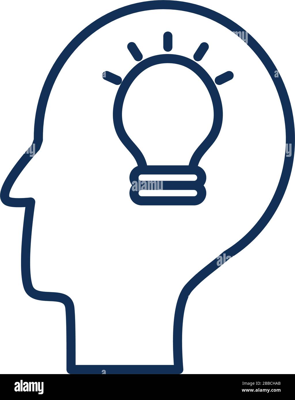 head with bulb light icon over white background, line style, vector ...