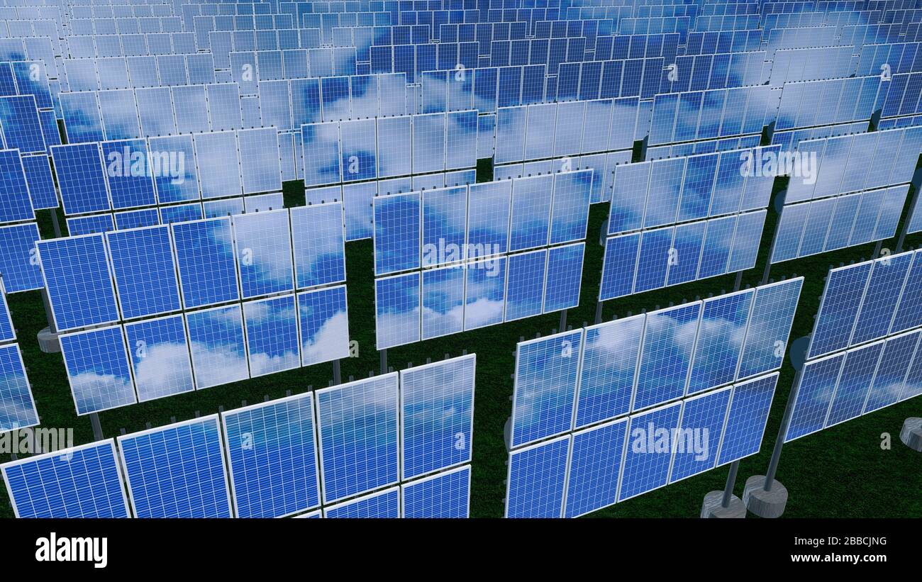 Solar panels - renewable energy concept. 3D rendering Stock Photo - Alamy