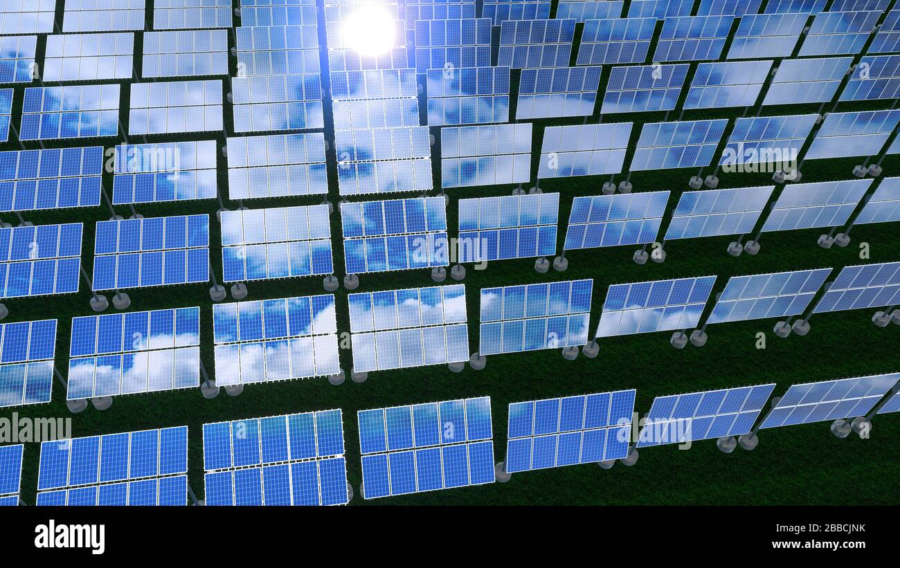 Solar panels - renewable energy concept. 3D rendering Stock Photo - Alamy