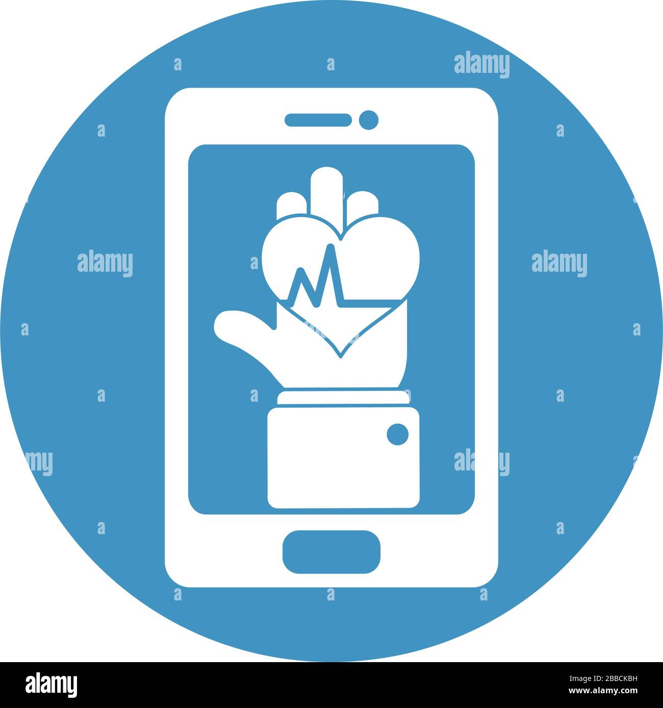 smartphone with hand holding a cardio heart icon on screen over white ...