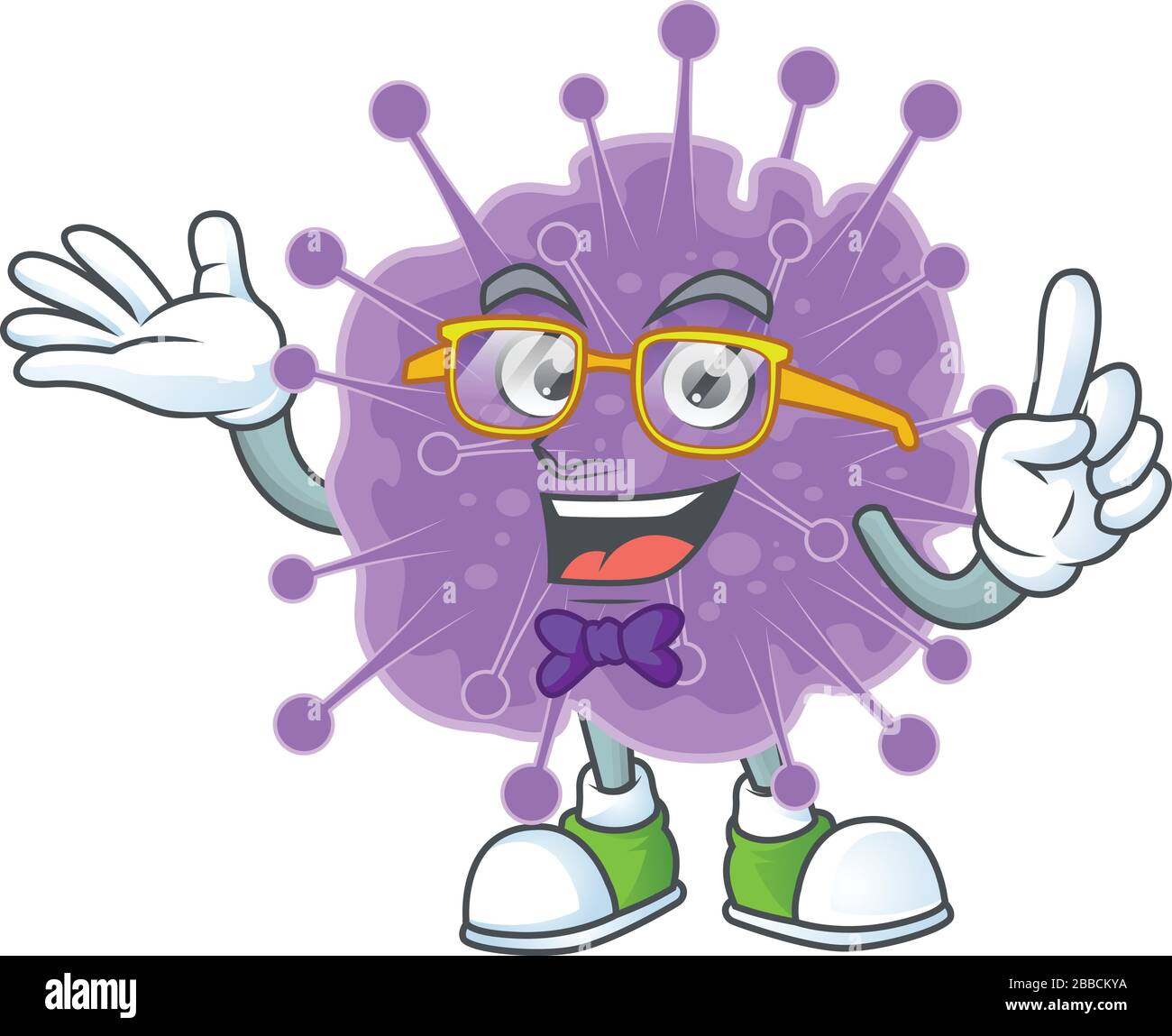 Super Funny coronavirus influenza in nerd mascot design style Stock Vector