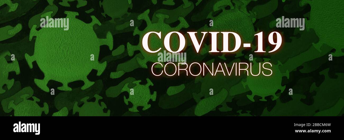 covid-19 coronavirus text with droplet virus illustration airborne over green flulid background .danger disease cause for illness Stock Photo