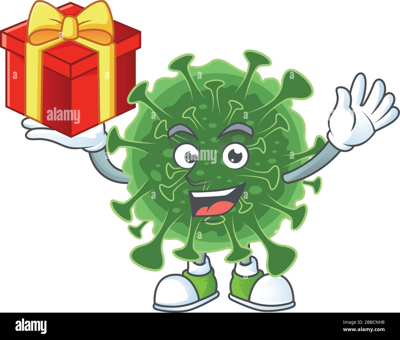 A mascot design style of wuhan coronavirus showing crazy face Stock Vector