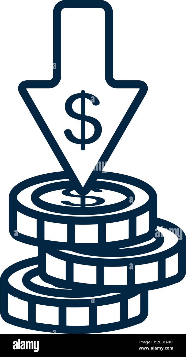 money coins stack and arrow with money symbol icon over white ...