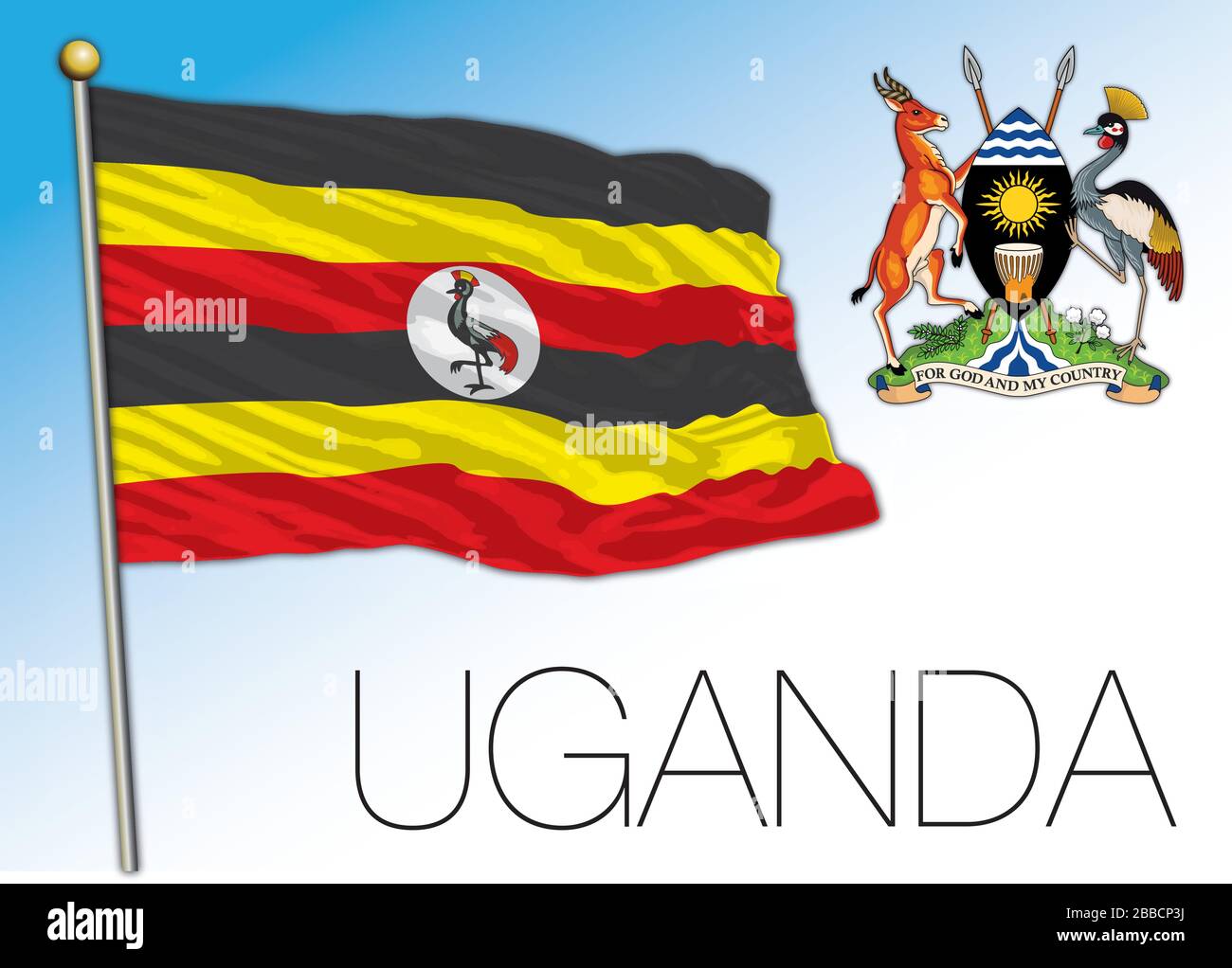 Uganda official national flag and coat of arms, african country, vector illustration Stock Vector