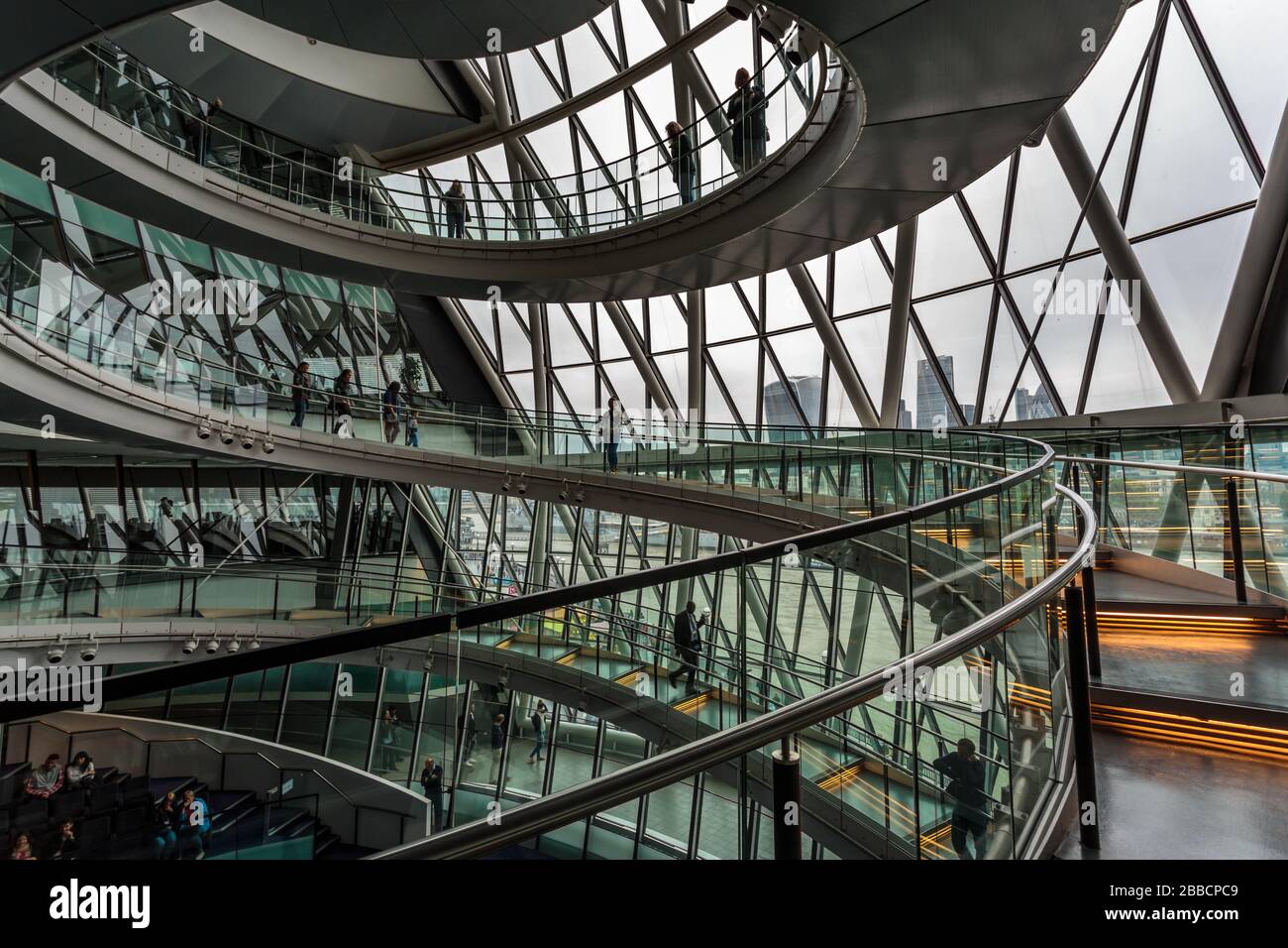 The interior staircase at City Hall, Southwark, which is the headquarters of the Greater London Authority, London Stock Photo