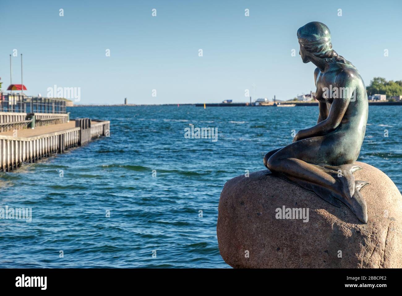The famous Little Mermaid statue, at Langelinie quay in the harbour of