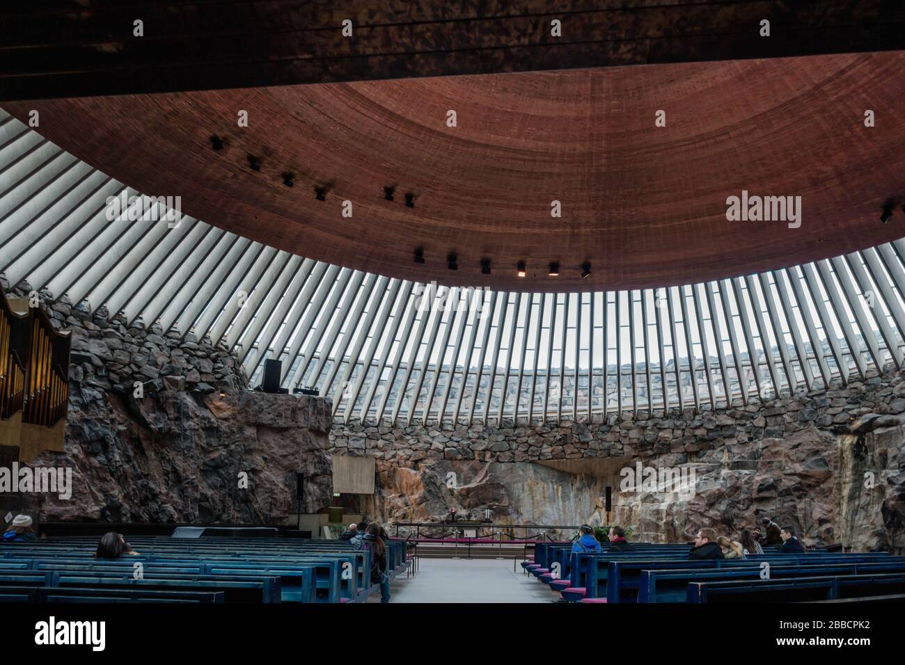 Helsinki Temppeliaukio Church or Rock Church, Temppeliaukion Kirkko is a Finnish Lutheran Church built into a rock in the center of Helsinki Finland Stock Photo