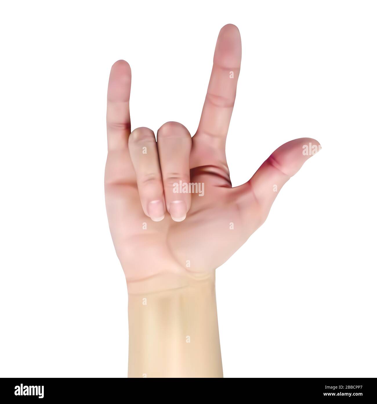 3d female hand shows rock. Realistic vector illustration on white background. Stock Vector
