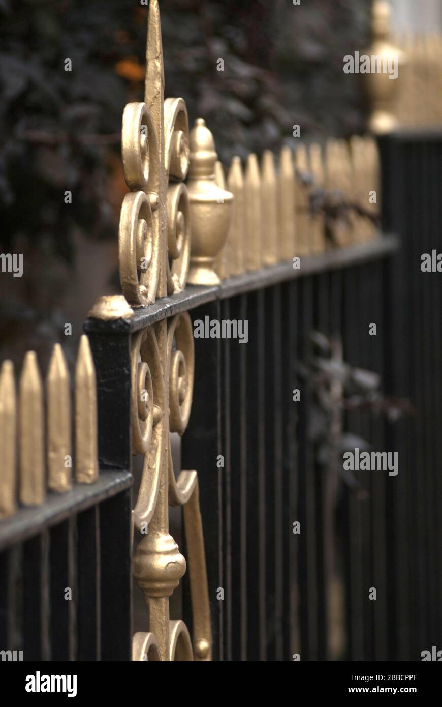 Ornate gold and black painted fence,Harrogate, North Yorkshire Stock