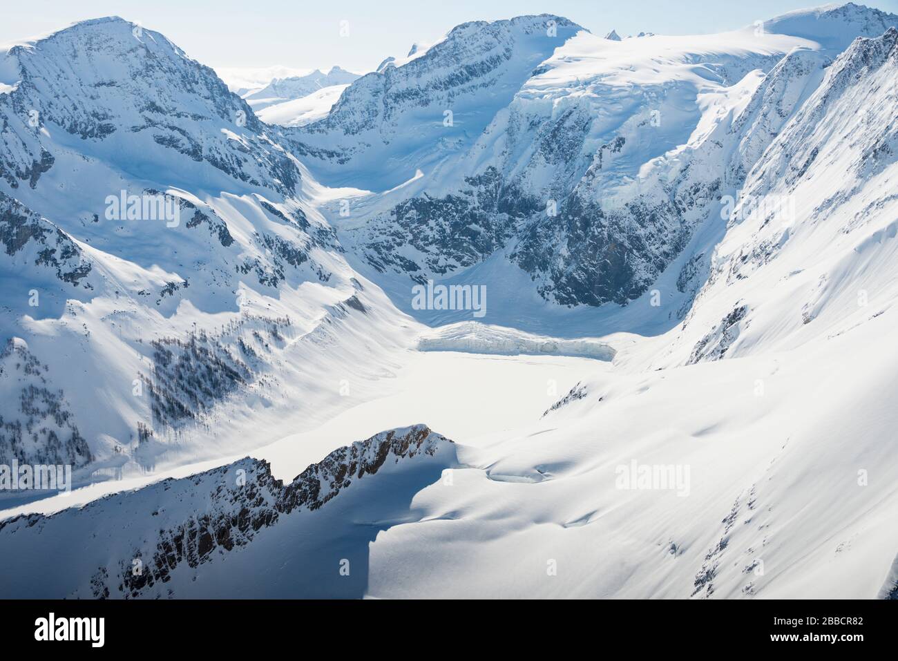 Lake of the Hanging Glacier and Jumbo Mountain in the wintertime, Purcell Mountains, British Columbia Stock Photo