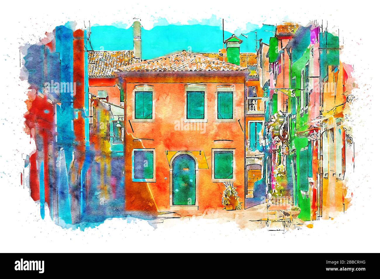 Burano is a population of 2,426 inhabitants, located on four islands of the northern Venice lagoon. Stock Photo