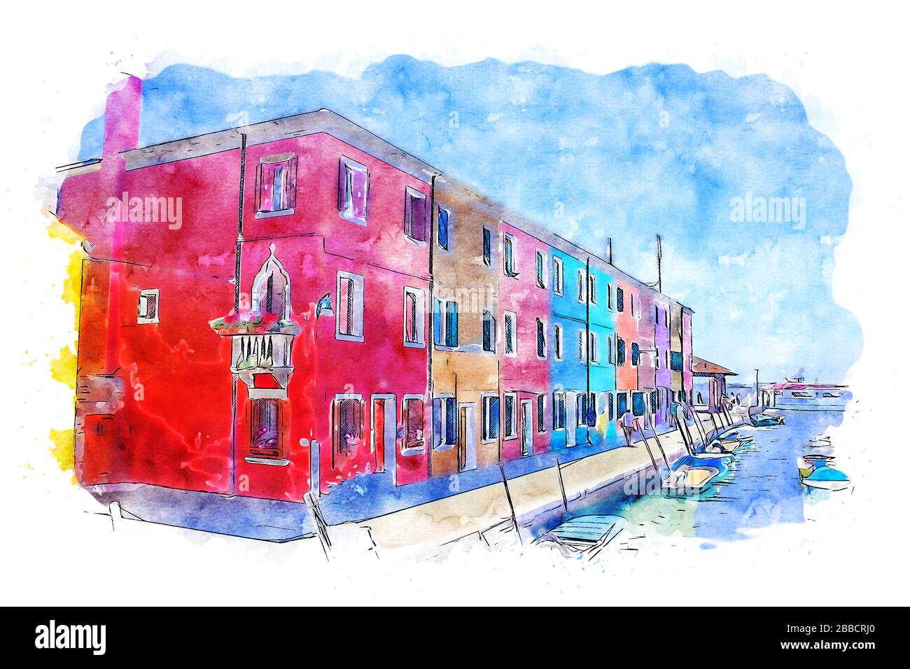 Burano is a population of 2,426 inhabitants, located on four islands of the northern Venice lagoon. Stock Photo