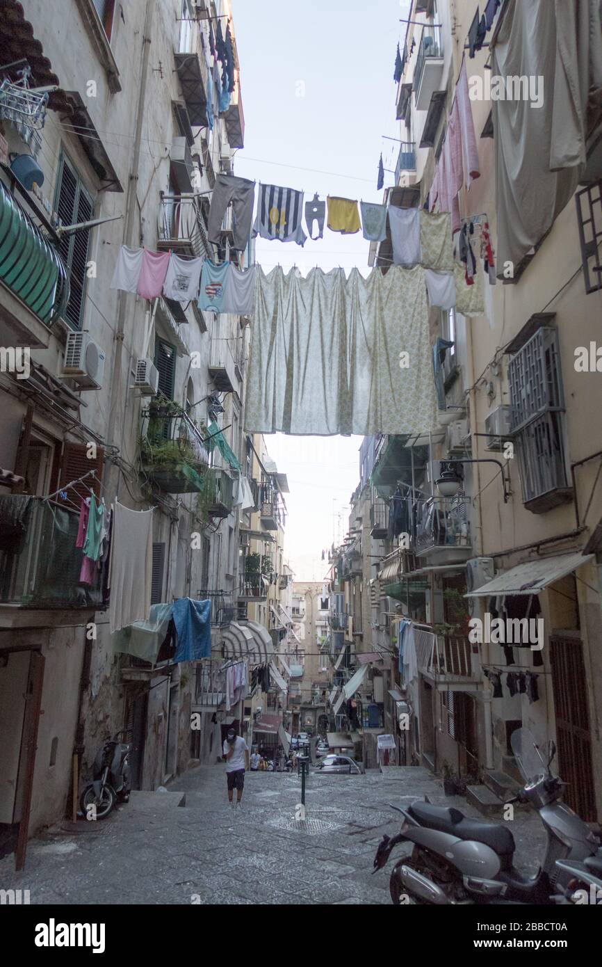 A view of a narrow alleyway in the Spanish Quarter of Naples Stock Photo