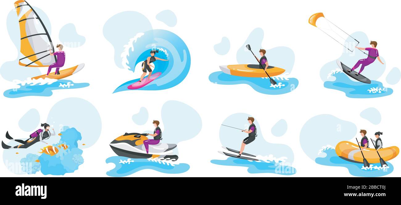 Extreme water sport flat vector illustrations set Stock Vector Image ...